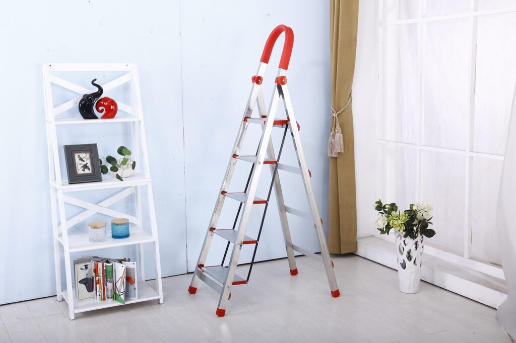 Folding stainless steel ladder.