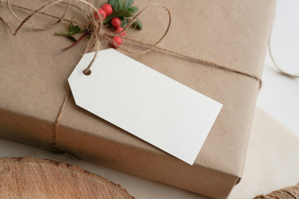 A present wrapped in brown paper and tied with twine
