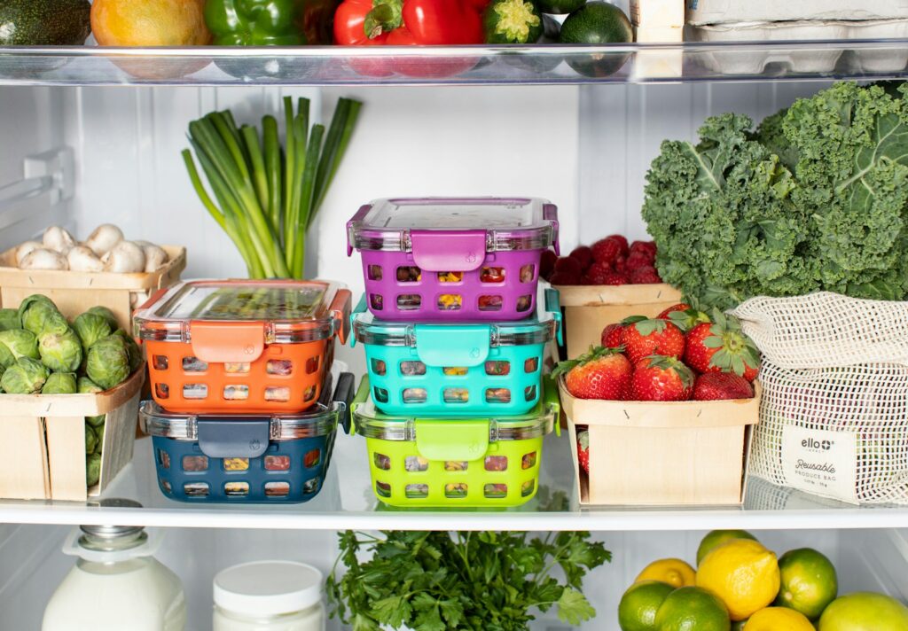 Green and pink plastic container