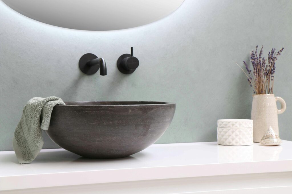 White ceramic bowl on white wooden table