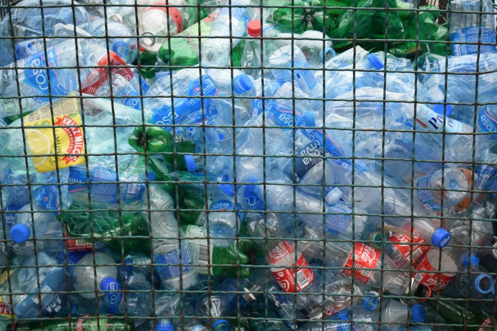 Plastic bottles are ready for recycling.