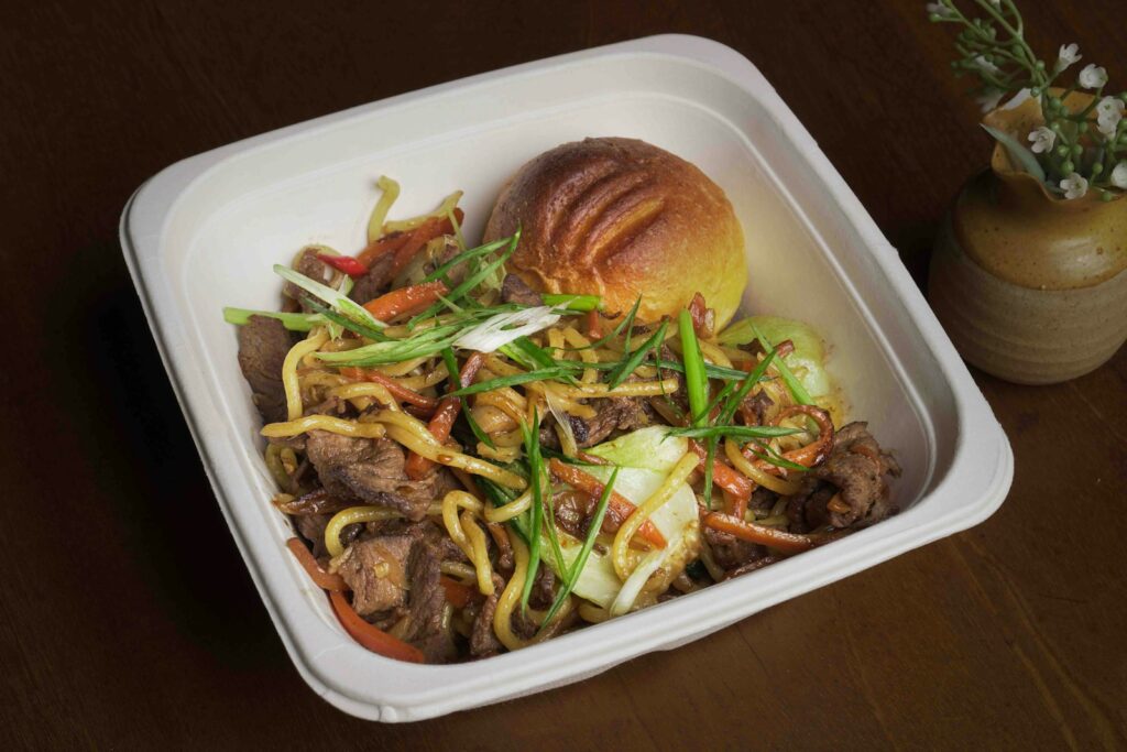 A bowl of food.