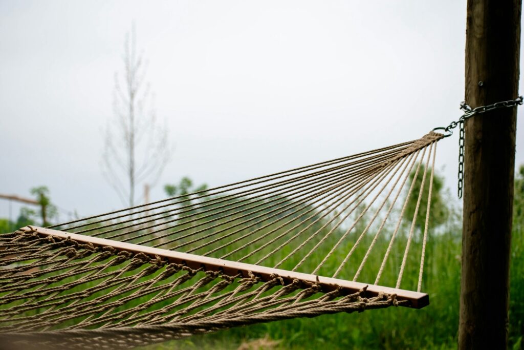 A net on a pole for a hammock.