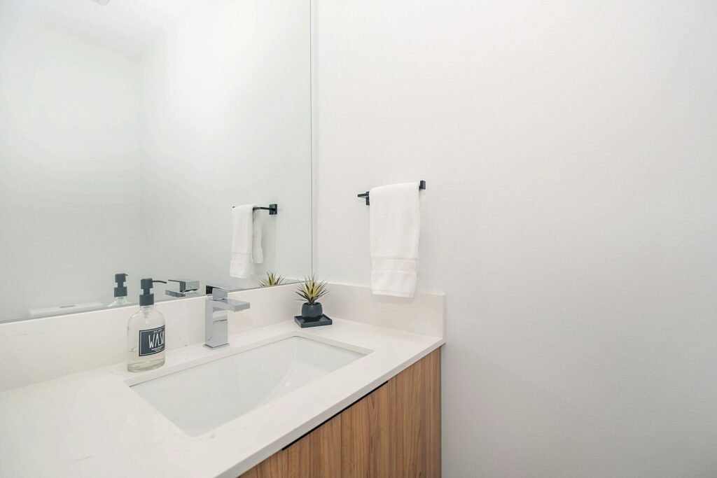 White ceramic sink with faucet