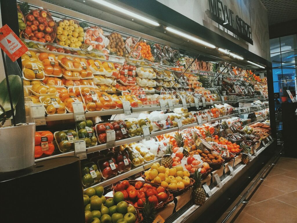 Fruit display in groceries.