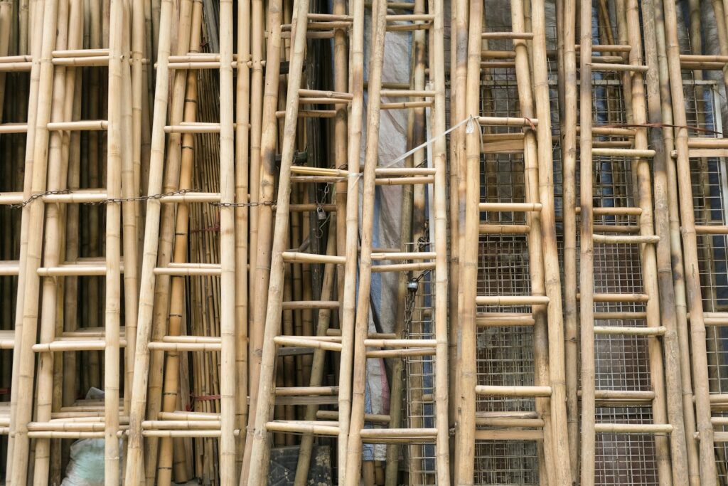 A close up of a bunch of bamboo sticks