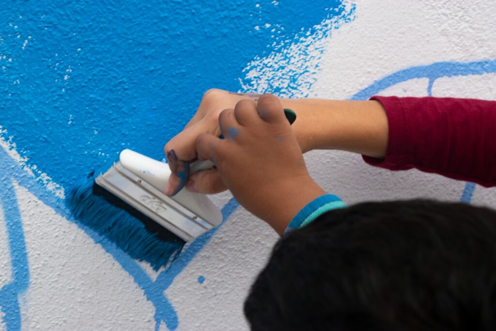 Blue paint on wall