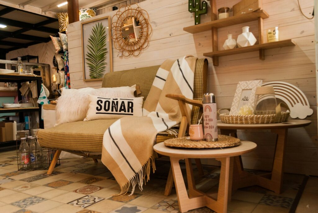 White and brown wooden chair.